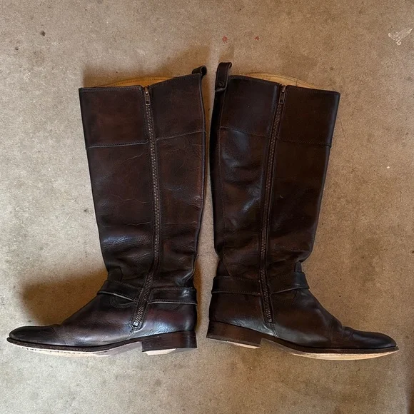 Frye Dark Brown Leather Riding Boots - Picture 2 of 12